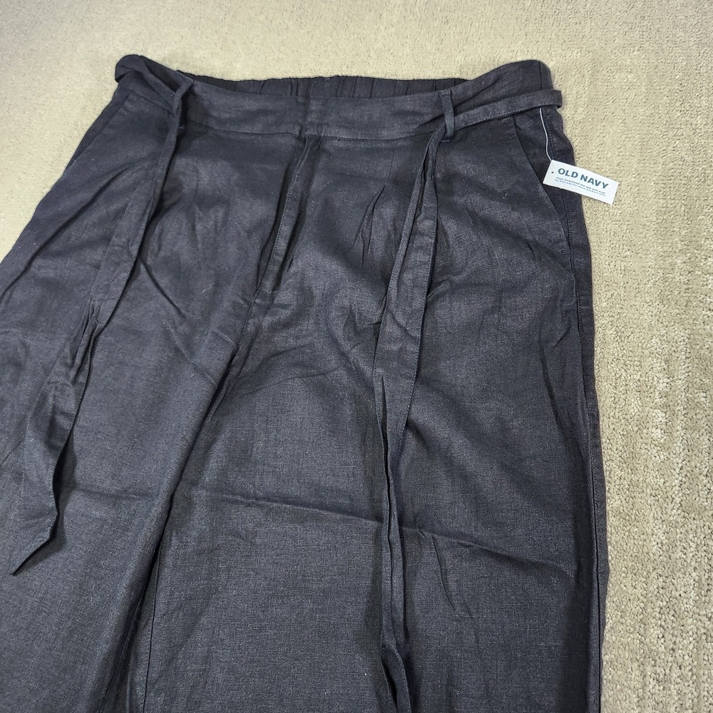 Wide Leg Linen Blend Pants Women XL High Waist Crop Black Old Navy Athleisure - Picture 2 of 10